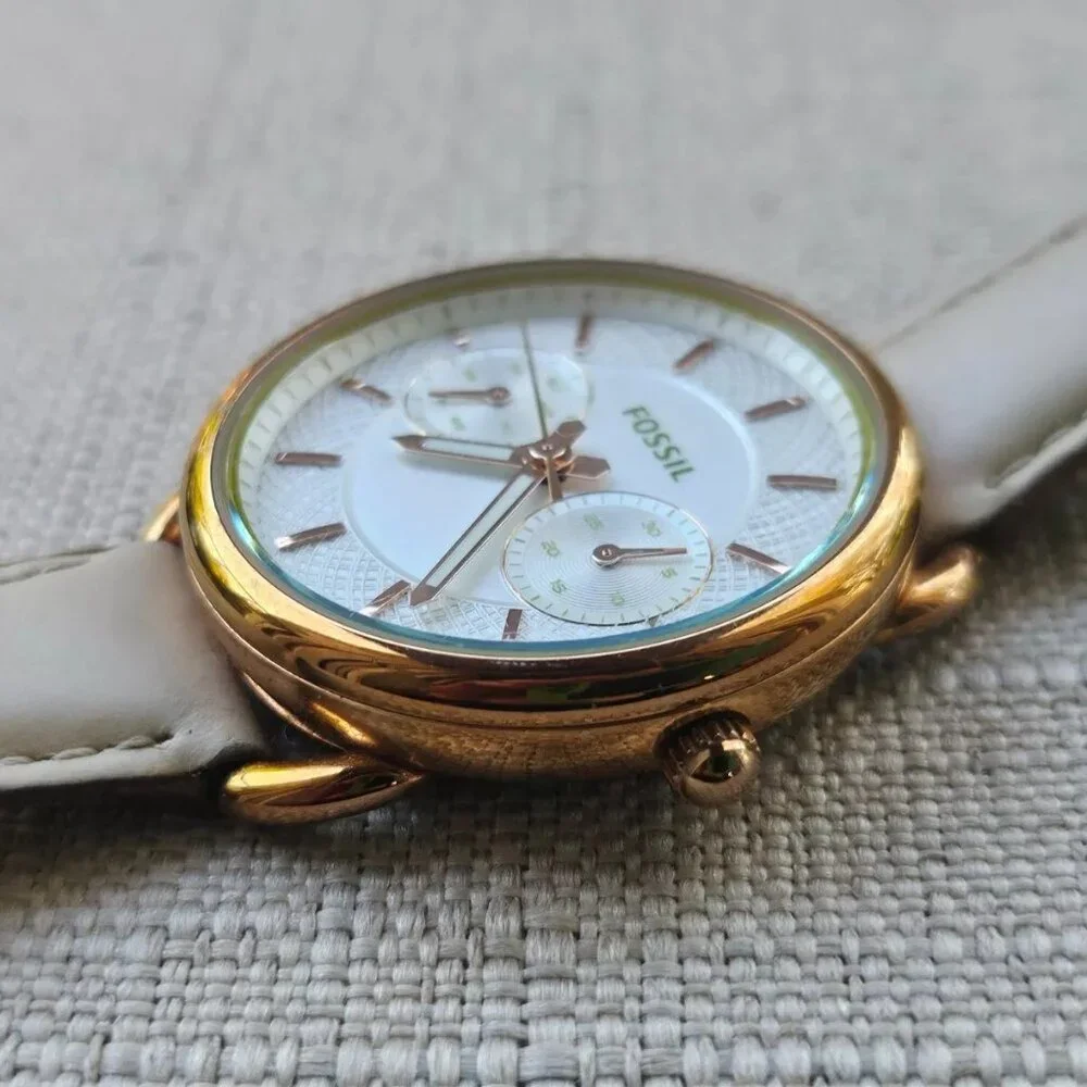Fossil Women Wristwatch Multifunction Cream Leather Band Gold Tone Case Watch - Picture 7 of 12